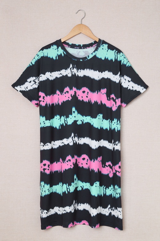 Casual Striped Tie-Dyed Short Sleeve Plus Size Mini Dress