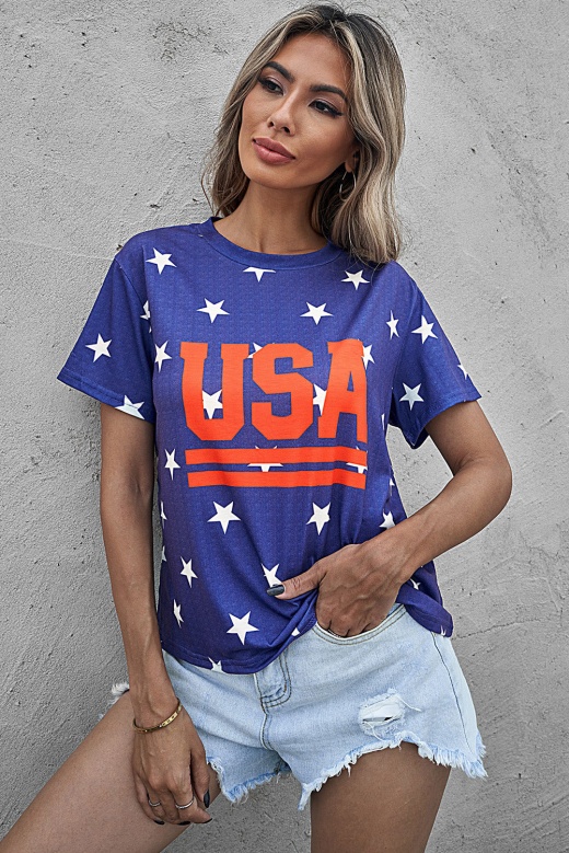 Women's Short Sleeve Vintage Usa Stripes Cropped Graphic Tee