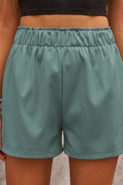 Summer Green Cotton Blend Pocketed High Rise Shorts for Women