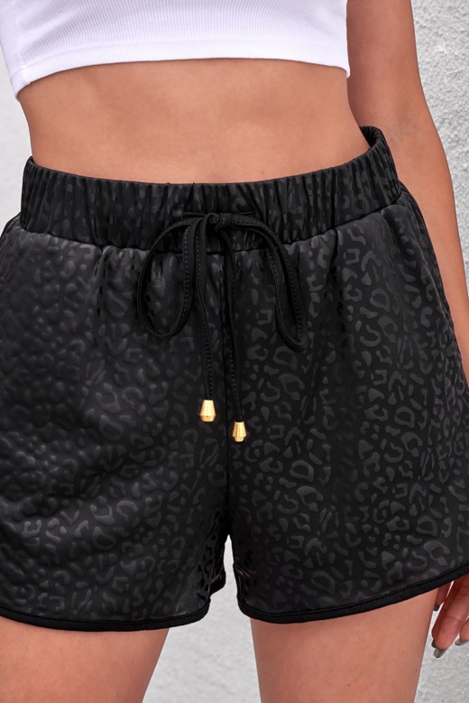 Modeshe Casual Women's Black Leopard Drawstring Everyday Shorts