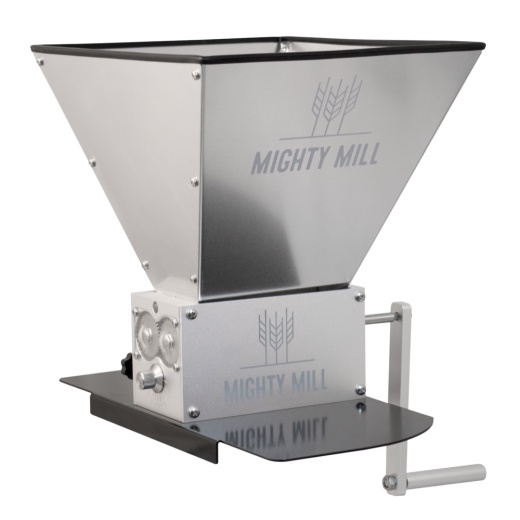 Mighty Mill 3 Roller Grain Mill | Stainless Steel Knurled Rollers | Adjustable Gap Setting | 7 Lb Hopper Capacity | Metal Base Included