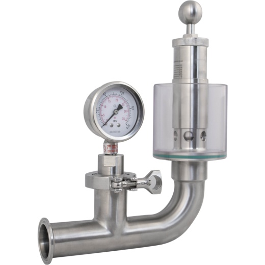 Tri-Clamp Spunding Valve | Integrated Pressure Gauge | Scaled Spunding Valve | Polycarbonate Liquid Cylinder | 2.2 Bar | 0-32 Psi | 1.5" T.C. | Stainless Steel
