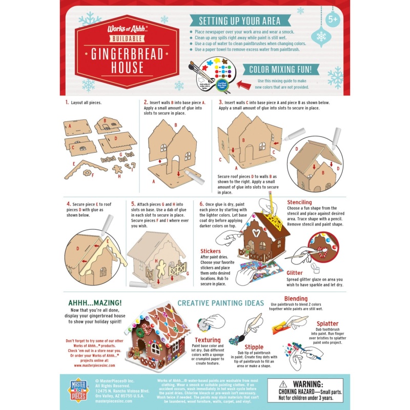 Holiday Craft Kit - Buildable Gingerbread House Wood Paint Kit