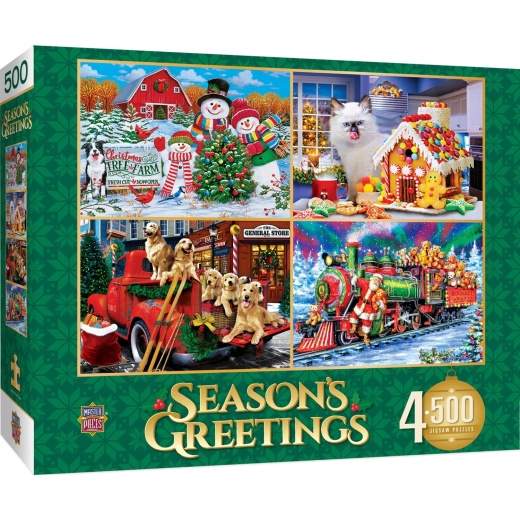 Season's Greetings - 500 Piece Jigsaw Puzzles 4-Pack by Masterpieces