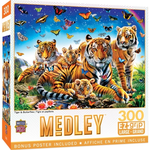 MasterPieces Medley - Tiger & Butterflies 300 Piece Ez Grip Jigsaw Puzzle