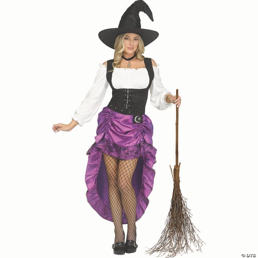Women's Renaissance Witch Dress Costume - Black, Purple & White