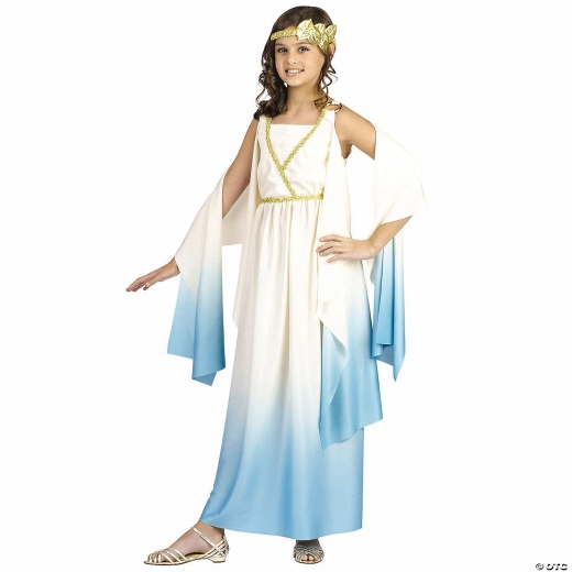 Girl’S White & Blue Dress Greek Goddess Costume - Large 12-14