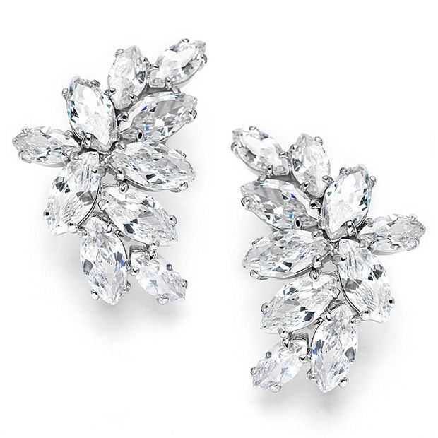 Shimmering Cubic Zirconia Marquis Cluster Bridal Earrings For Weddings Or Special Occasion
