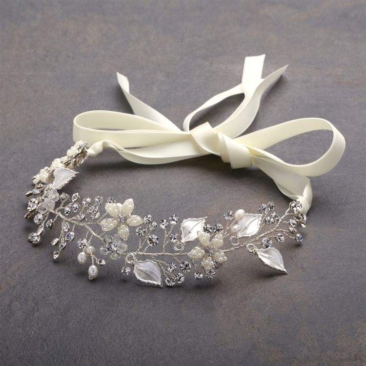 Bridal Vine Headband With Hand Painted Silver Leaves