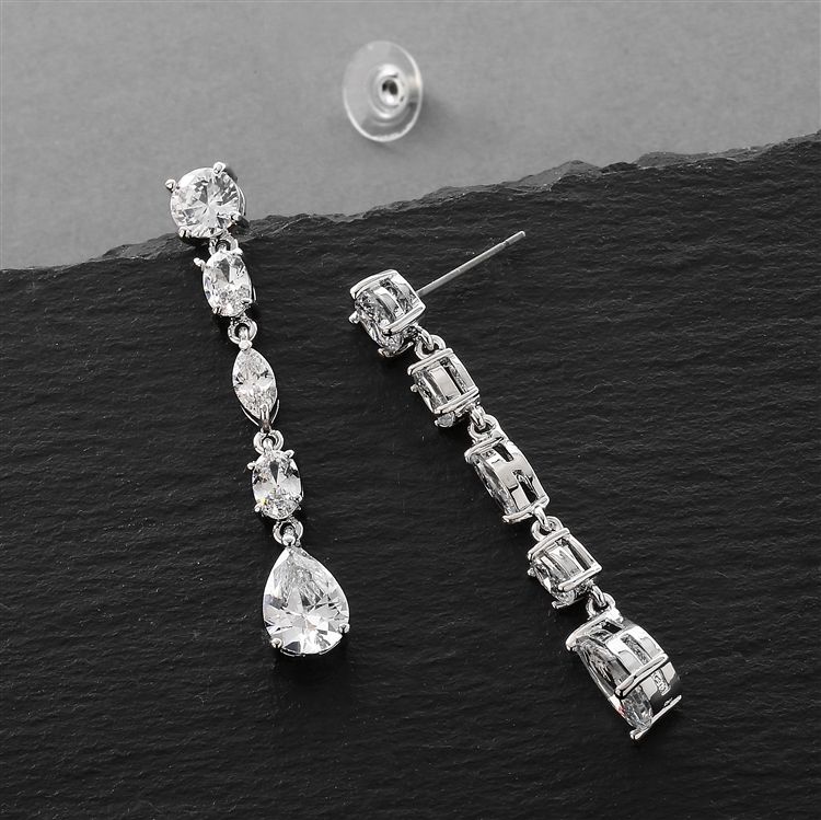 Linear Cubic Zirconia Wedding Or Prom Dangle Earrings