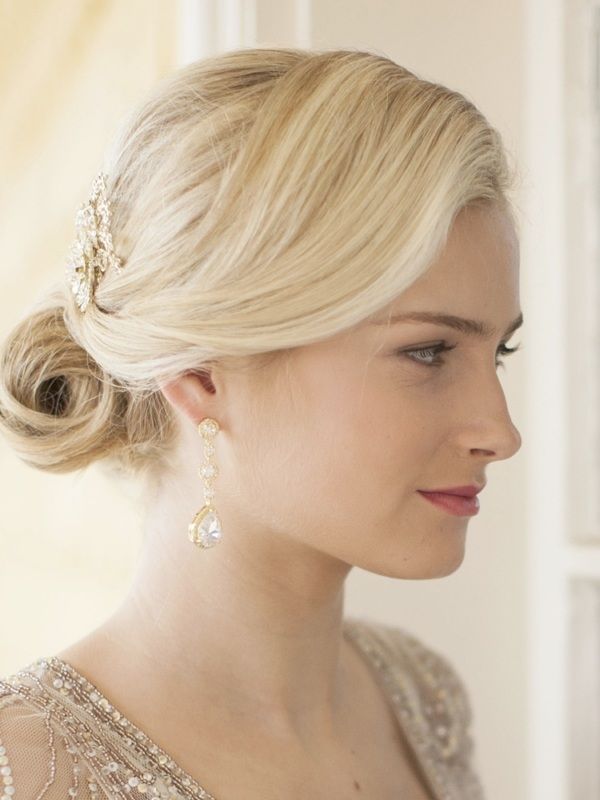 Best-Selling Pear-Shaped Drop Bridal Earrings With Gold Pave Cz - Clip On