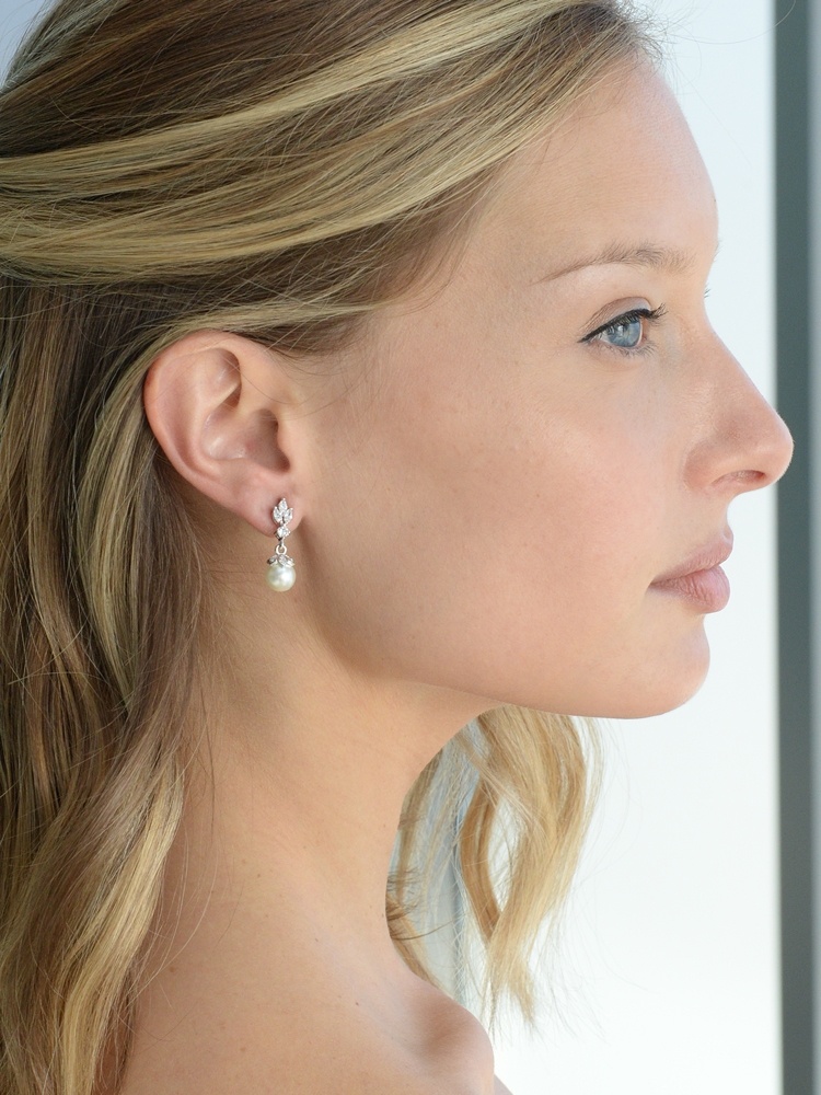 Cz Marquis Trio Earrings With Pearl Drop