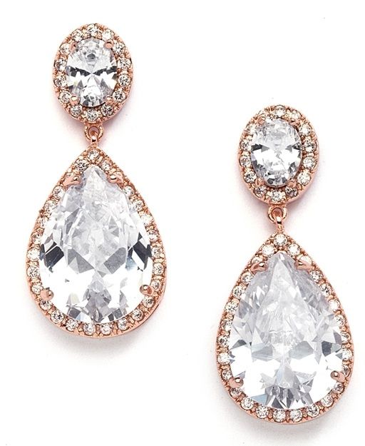 Best-Selling Cubic Zirconia Rose Gold Pear-Shaped Bridal Earrings With Clip Back