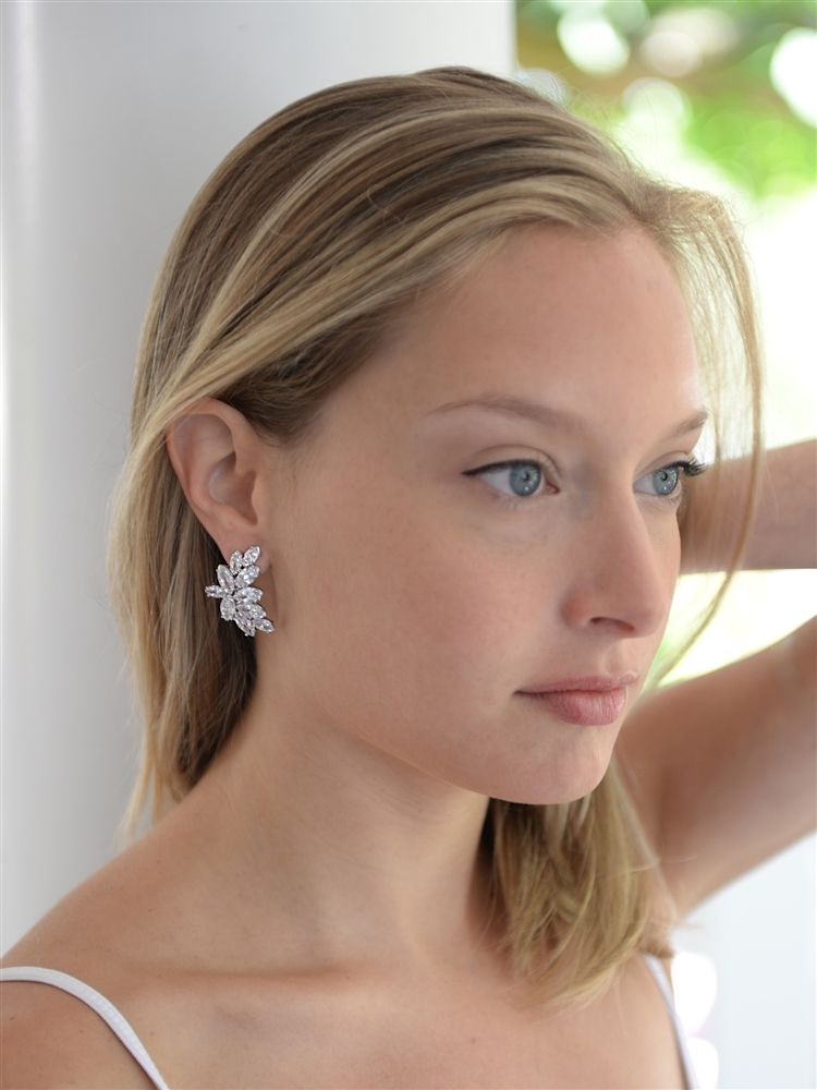 Clip-On Cubic Zirconia Marquis Cluster Earrings