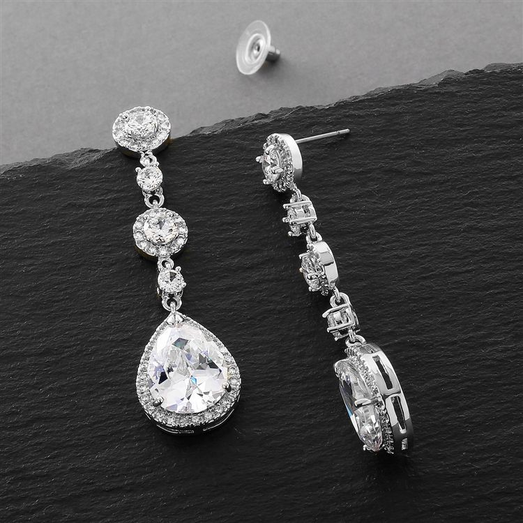 Pear-Shaped Drop Bridal Earrings With Pave Cz