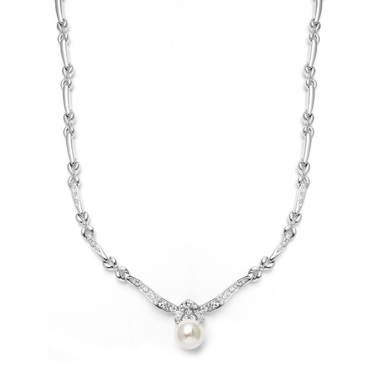 Sleek Designer Pearl & Cubic Zirconia Wedding Necklace