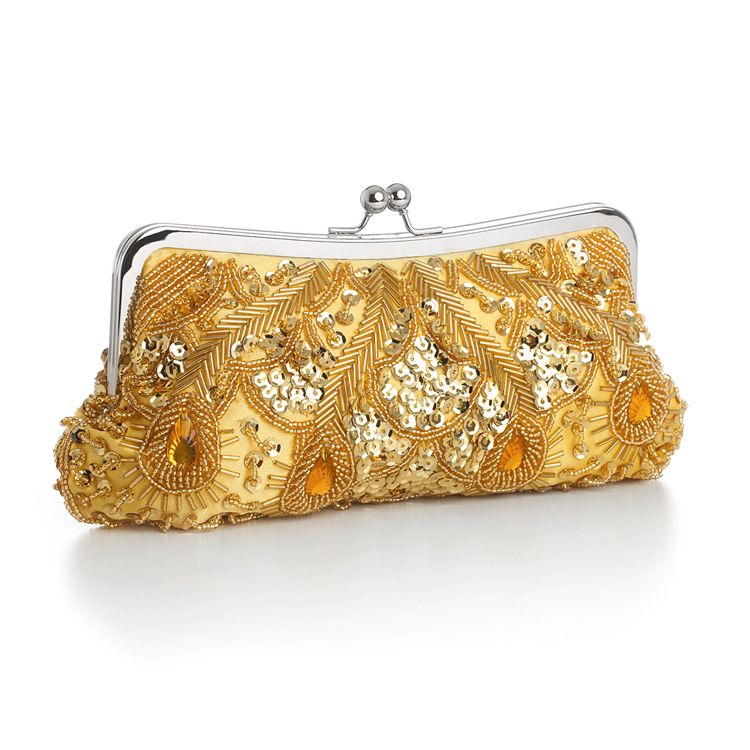 Gold Multi Evening Bag With Beads, Sequins & Gems