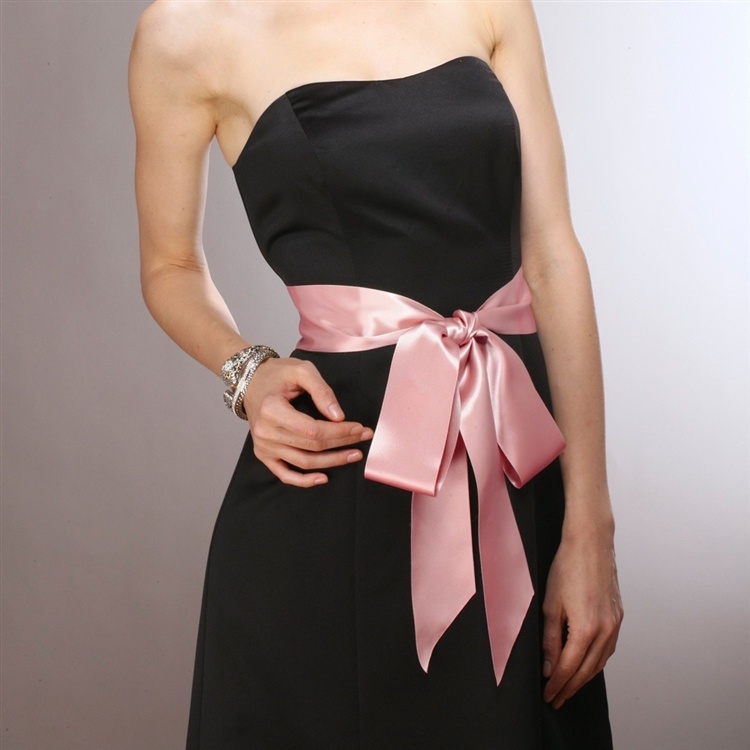 Blush Color Double Sided French Satin Ribbon Sash