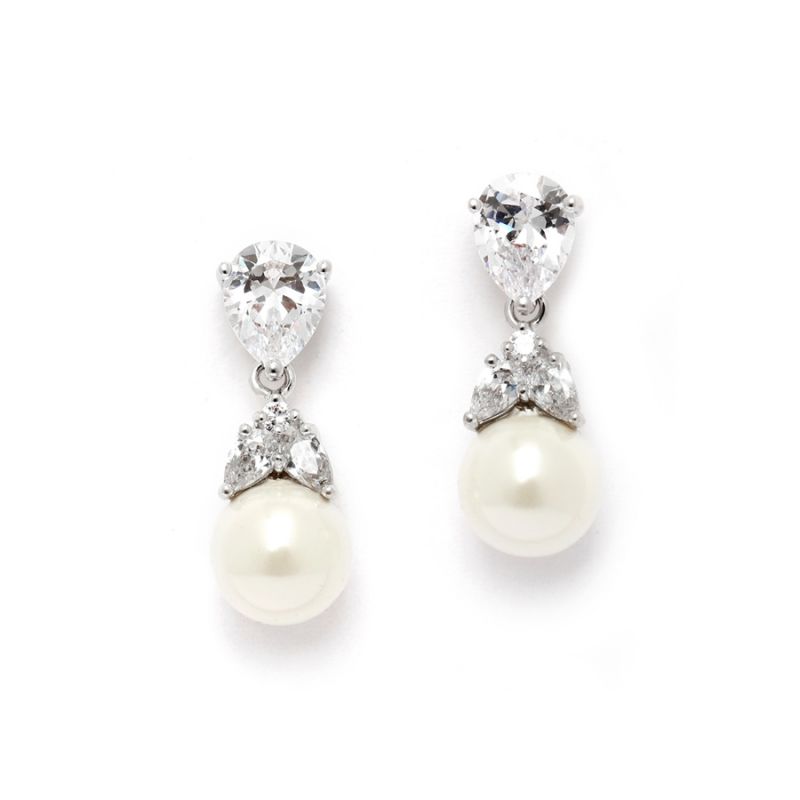 Cz Bridal Earrings With Mixed Pears And Pearl Drops