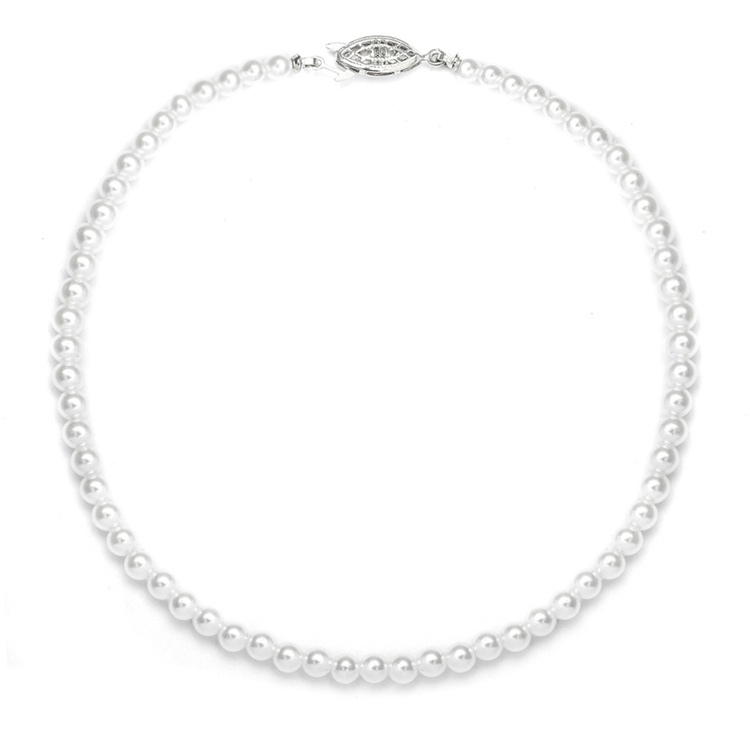 1-Strand 4Mm Pearl Wedding Necklace In White Or Ivory With Silver Or Gold - Asst Lengths