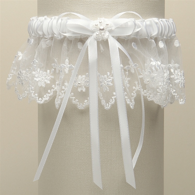 Vintage Irish Lace Inspired Wedding Garter - White