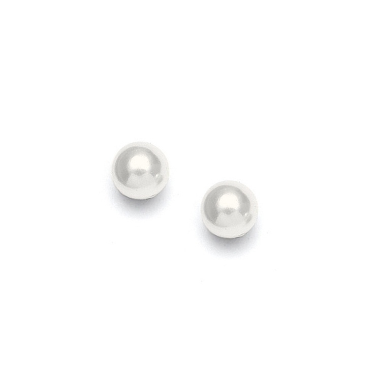 Dainty 6Mm Pearl Stud Wedding Earrings - White - Clip - Silver