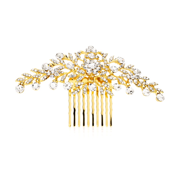 Popular Crystal Wedding Or Prom Comb With Shimmering Gold Leaves