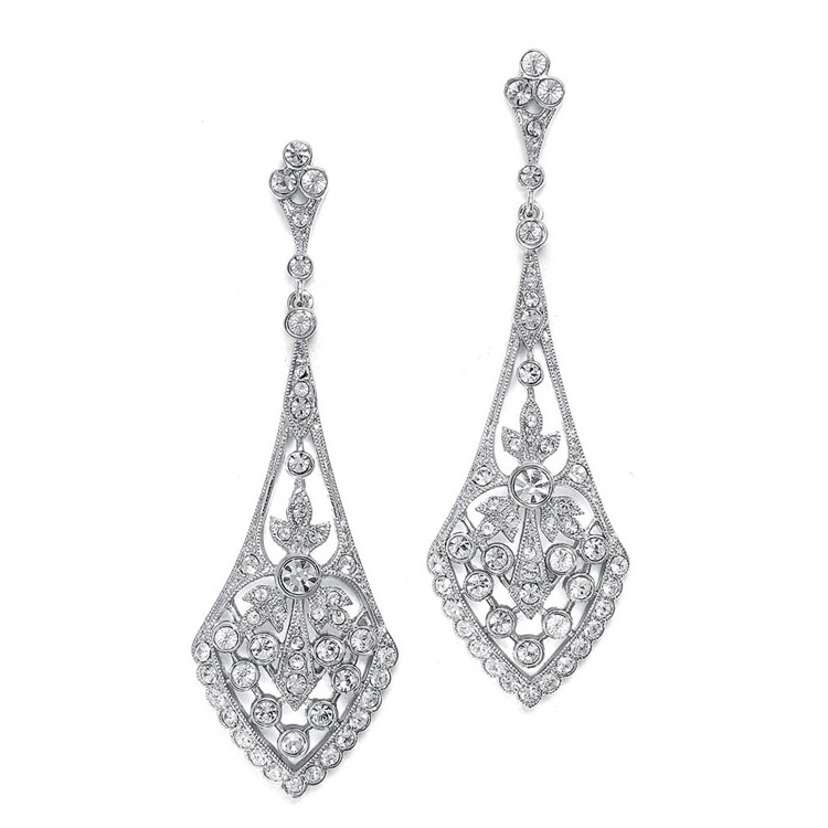 Dramatic Vintage Bridal Earrings In Cubic Zirconia