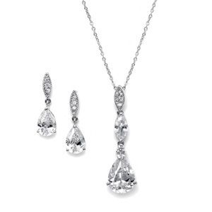 Bridal Necklace Set With Pave Top & Cubic Zirconia Pears