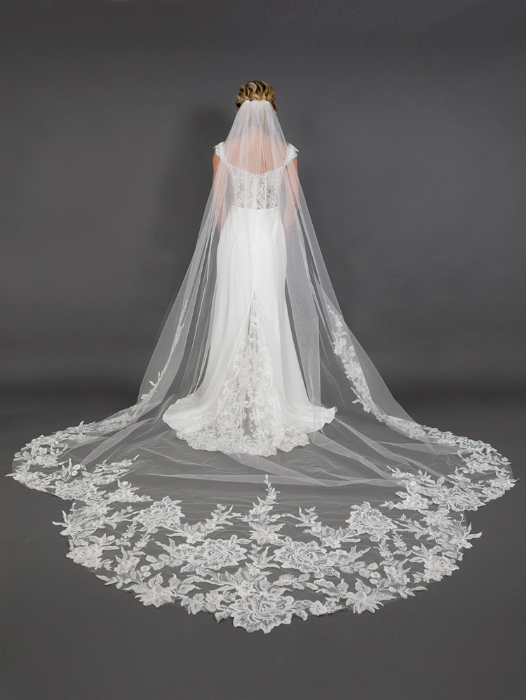 Long Wedding Veil Lace Sequins Edge Cathedral Wedding Bridal Veil with –   Online Shop