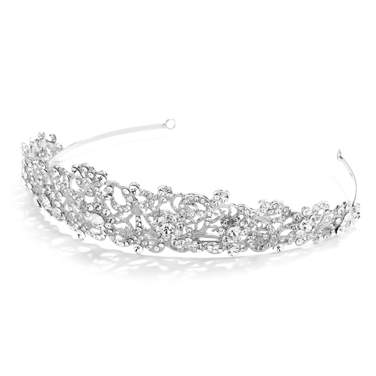 Popular Vintage Filigree Bridal, Wedding Or Prom Silver Tiara With Clear Crystals