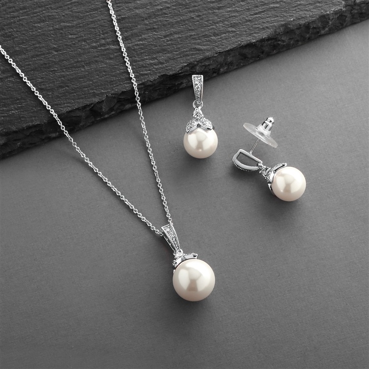 Pearl Drop Necklace Set With Vintage Cz