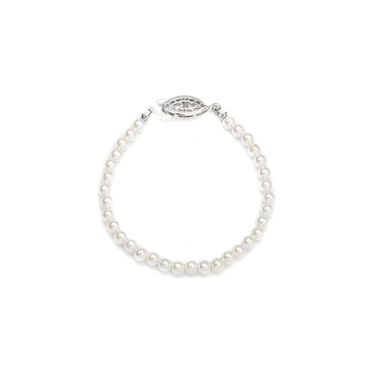 Single Strand Petite 4Mm Pearl Wedding Bracelet - 6"/Ivory/Silver