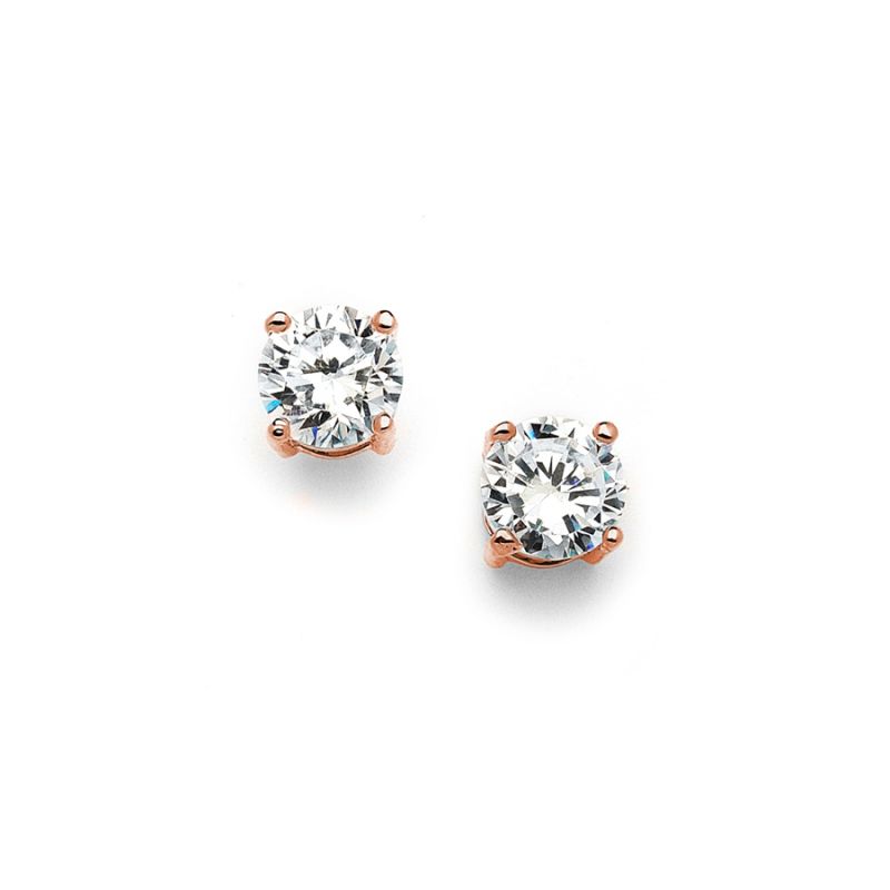 8Mm Rose Gold Round Cubic Zirconia Stud Earrings