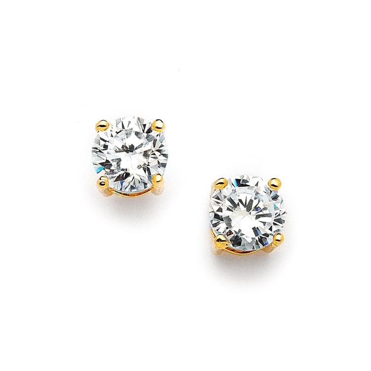 8Mm Gold Round Cubic Zirconia Stud Earrings