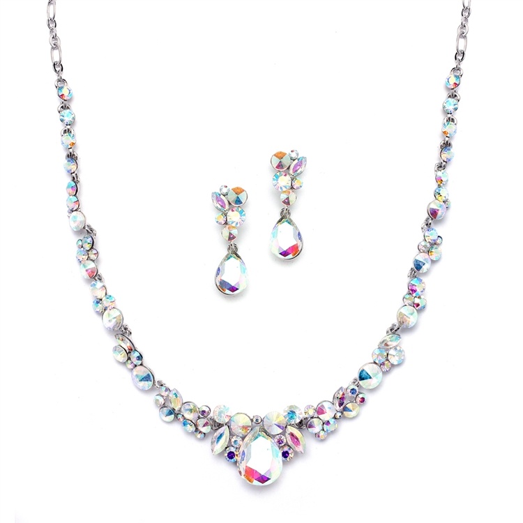 Regal Ab Crystal Bridal Or Prom Necklace & Earrings Set