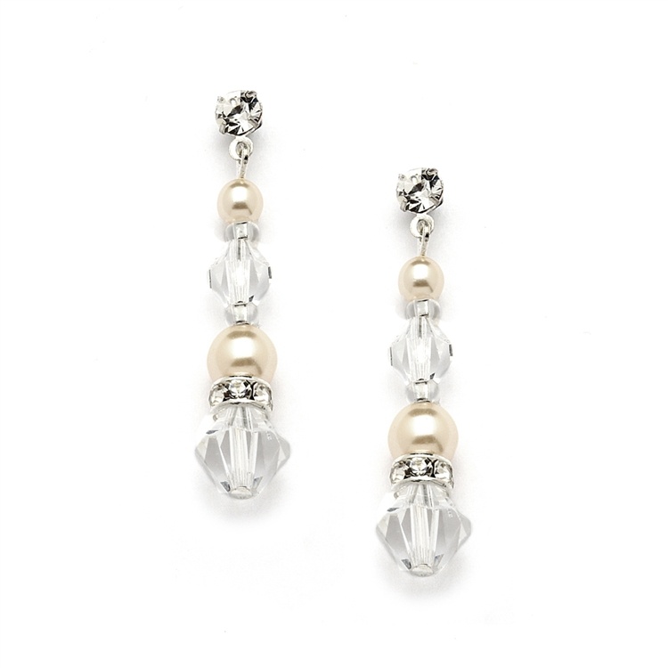 Pearl & Crystal Dangle Earrings For Weddings, Bridesmaids Or Prom