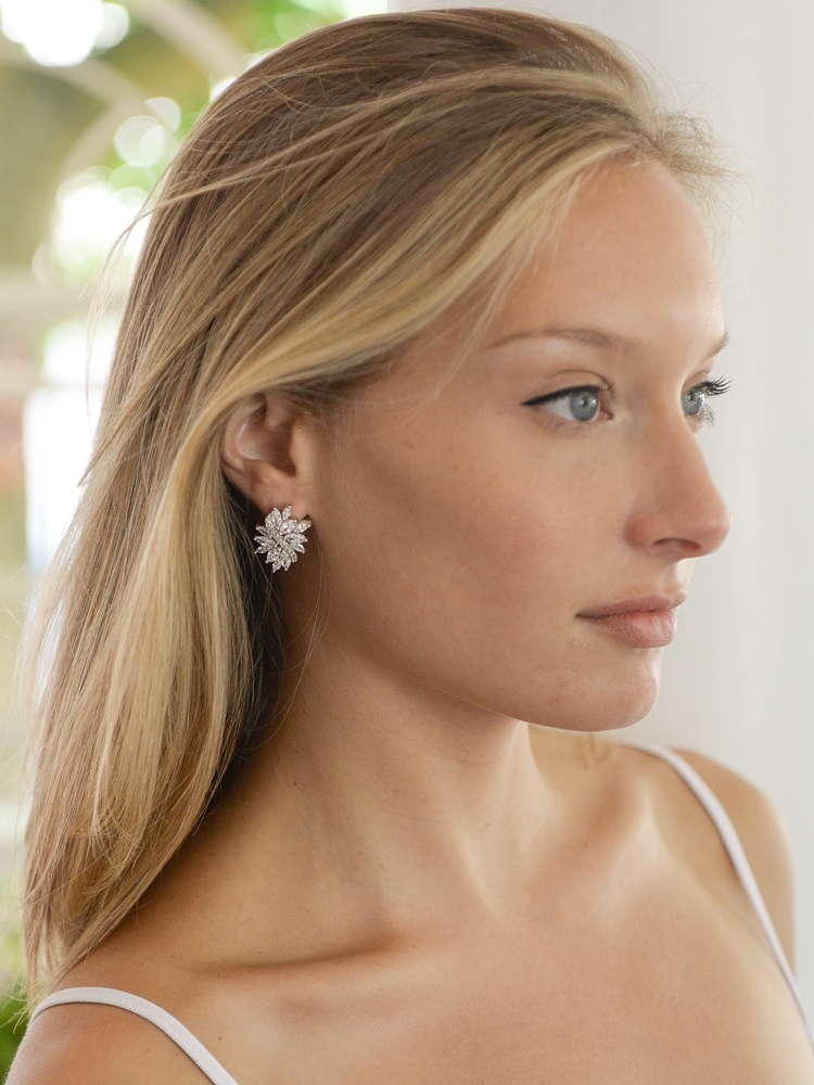 Cubic Zirconia Cluster Wedding Earrings With Delicate Marquis Stones