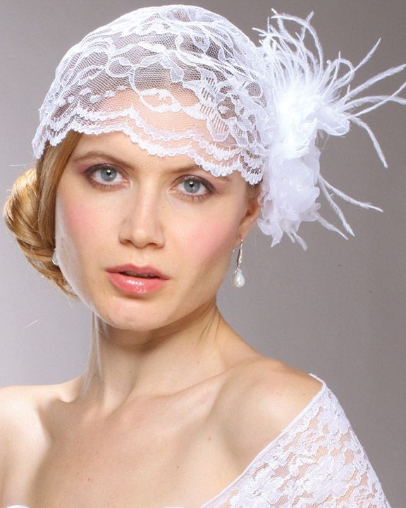 Juliet Bridal Cap With White Lace, Organza Hair Clip