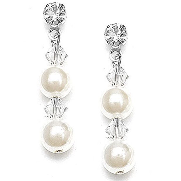 Pearl & Crystal Dangle Wedding Earrings
