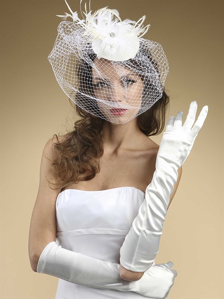 Below Elbow Wedding Or Prom Gloves In Shiny Satin - Diamond White