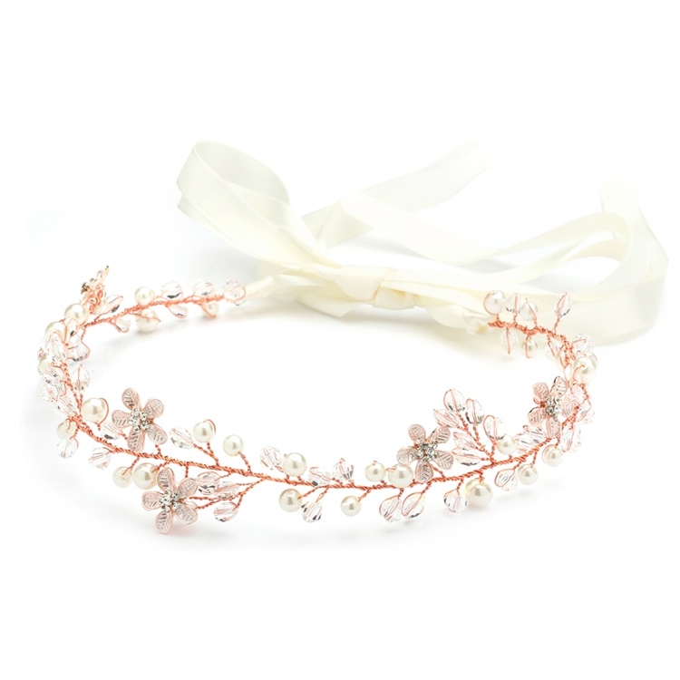 Designer Handmade Rose Gold Bridal Headband With Dainty Floral Vines