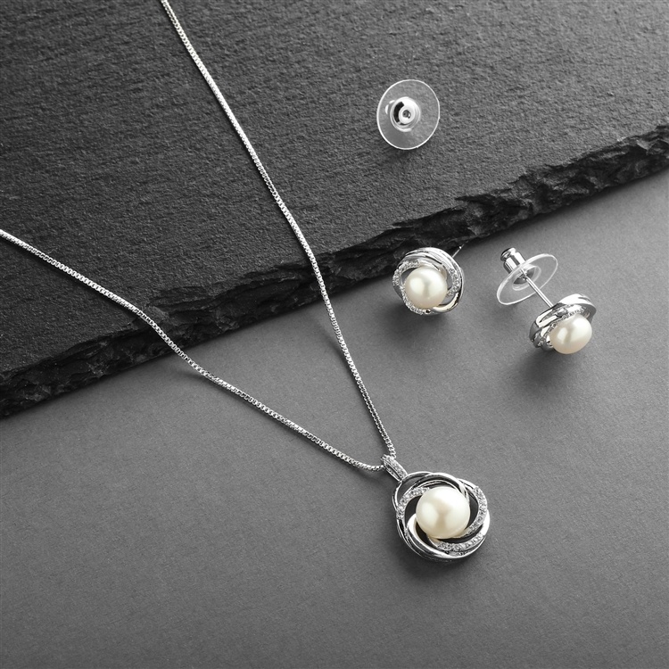 Freshwater Pearl Necklace Set With Graceful Woven Knot Motif