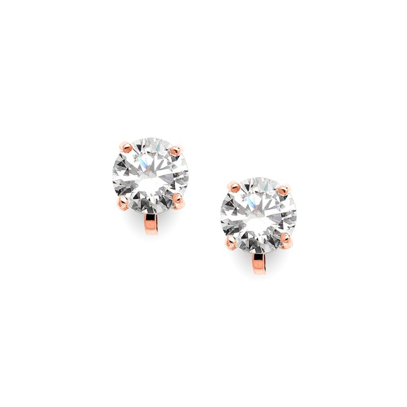 Rose Gold Clip-On Earrings With 2 Carat 8Mm Cz Solitaire