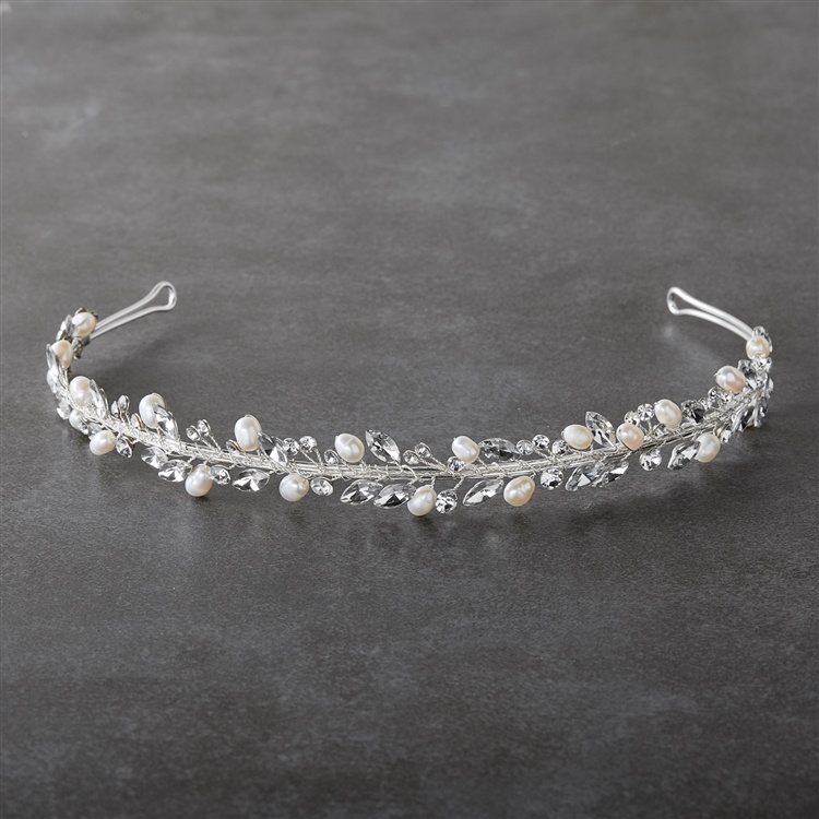 Handmade Bridal Headband Tiara With Genuine Freshwater Pearls & Austrian Crystals