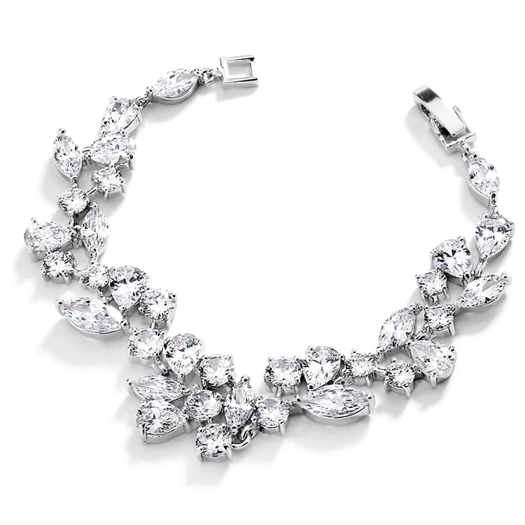 Mosaic Shaped Cz Wedding Bracelet In Silver Rhodium - 6 1/2" Petite Size