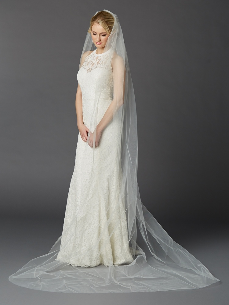 Cathedral Length One Layer Cut Edge Wedding Veil In Ivory