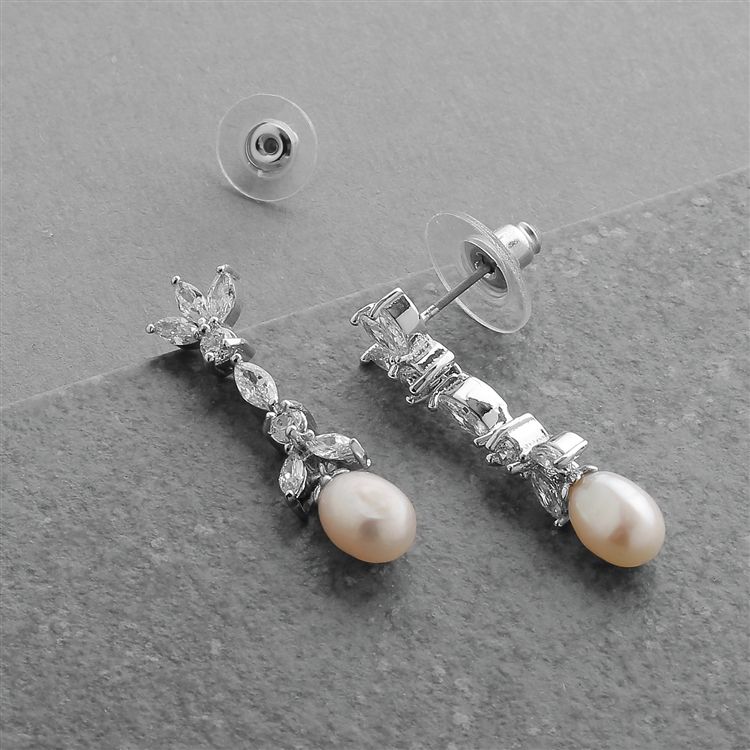 Freshwater Pearl & Cubic Zirconia Tulip Wedding Earrings