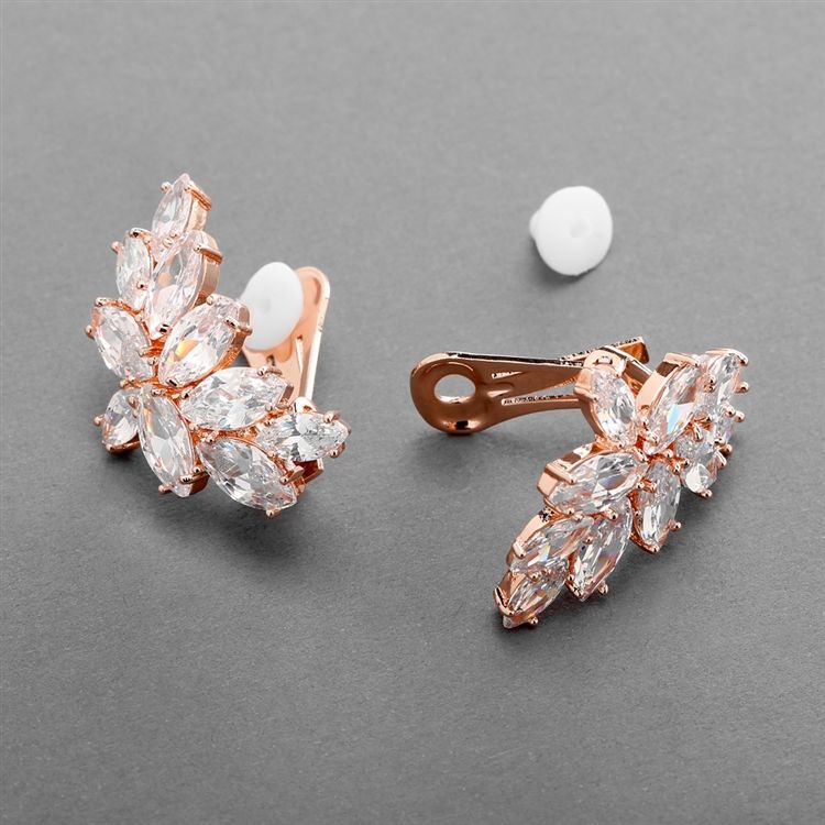 Shimmering Cubic Zirconia Marquis Cluster Rose Gold Clip-On Earrings