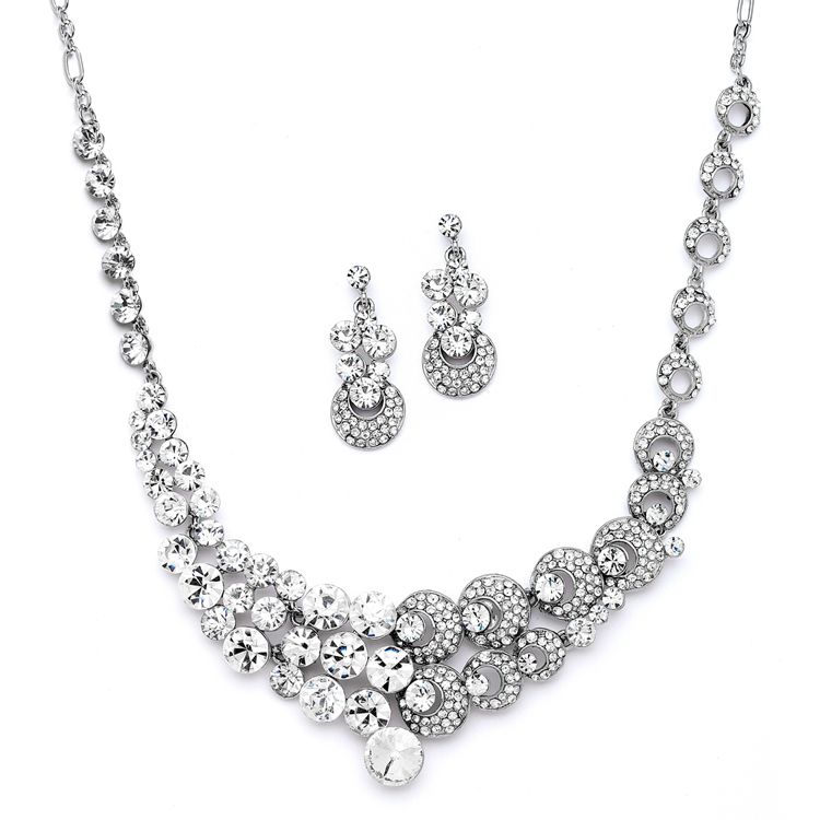 Unique Split Design Bold Crystal Bridal Statement Necklace Set
